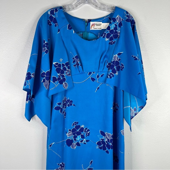 Vintage Liberty House Dress Women's Blue 10 Hawaiian Floral Maxi Kimono Sleeve - Picture 3 of 11